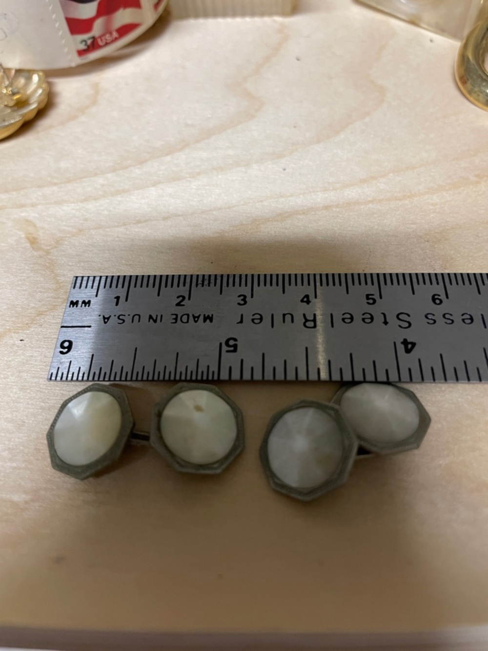 Classic Women's Double Cufflinks with Pale Ivory Stones